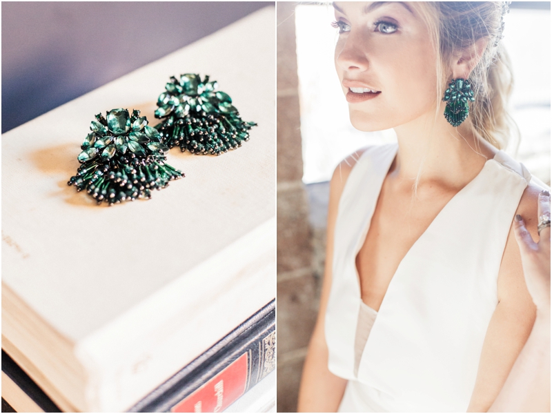  modern bride with bold emerald costume jewelry 