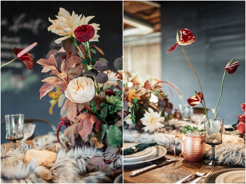  luxurious wedding tablescape with faux fur and velvet 