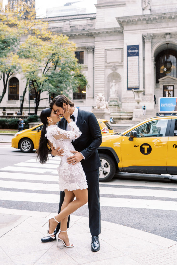bride and groom portraits at new york public library