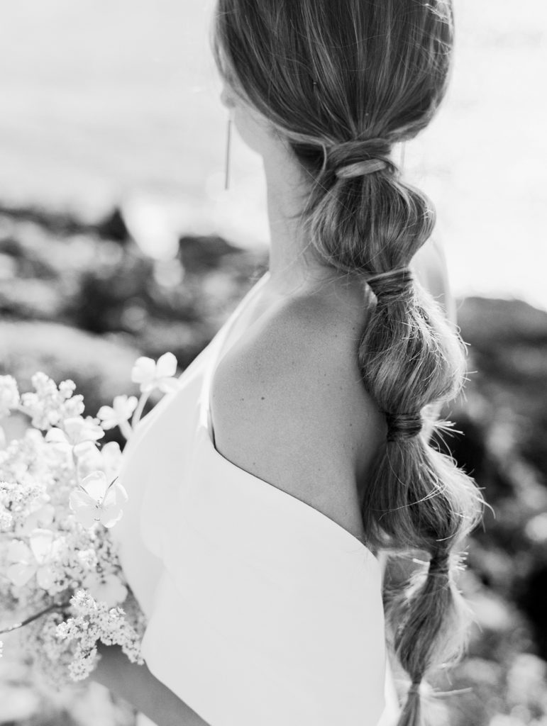 Bridal hair in a ponytail at Sea Ranch Lodge